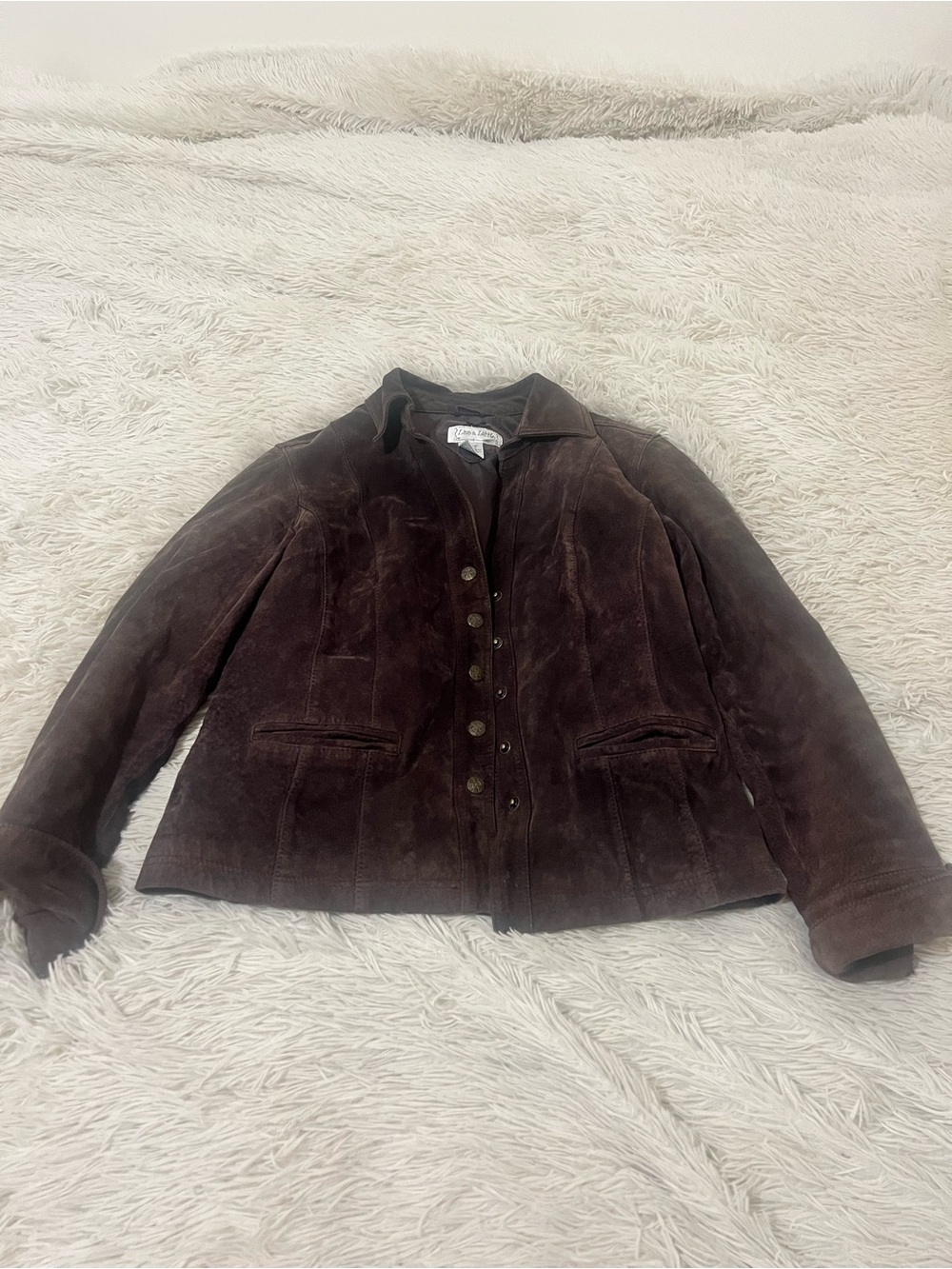 Classic Dark Brown Suede Women's Button-Front Jacket